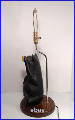 Vintage Big Sky Bears Jeff Fleming Black Bear Waving Table Lamp 24 RARE