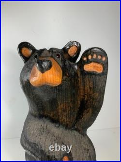Vintage Big Sky Bears Jeff Fleming Carved Wood Waving Bear Mikey 13 in