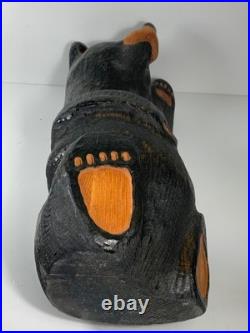 Vintage Big Sky Bears Jeff Fleming Carved Wood Waving Bear Mikey 13 in