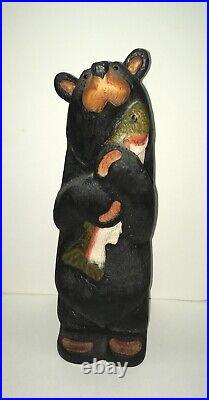 Vintage Big Sky Carver's Jeff Fleming Carved Wood Bear & Trout Statue 11-3/4