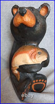 Vintage Big Sky Carvers BSC Jeff Fleming Hand Carved Wood Fishing Bear with Fish
