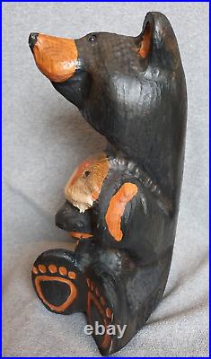 Vintage Big Sky Carvers BSC Jeff Fleming Hand Carved Wood Fishing Bear with Fish