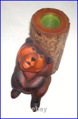 Vintage Big Sky Carvers Bear Leaning Against a Log with T Lite. 8. NEW