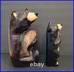 Vintage Big Sky Carvers Jeff Fleming 15 & 12 Wood Bear with Salmon Fish CHOICE