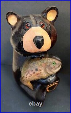 Vintage Big Sky Carvers Jeff Fleming 15 & 12 Wood Bear with Salmon Fish CHOICE