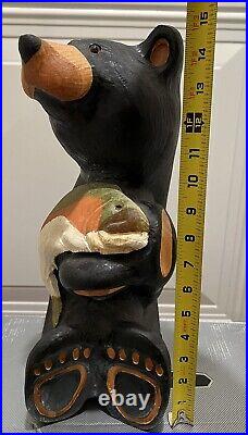 Vintage Big Sky Carvers Jeff Fleming Solid Carved Wood Bear with Salmon 15