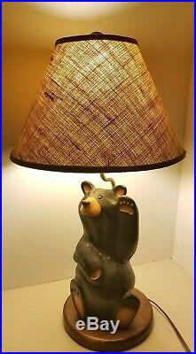 Vintage Big Sky Carvers Solid Western Pine Wood Bear Table Lamp Signed Rustic