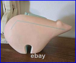 Vintage Large Southwestern Style Ceramic Bear Sculpture Pink Turquoise Signed