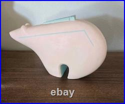 Vintage Large Southwestern Style Ceramic Bear Sculpture Pink Turquoise Signed