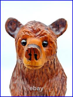 Vintage Solid Wood Carved Brown Bear Sitting Folk Art 15 Tall