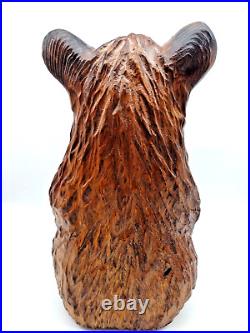 Vintage Solid Wood Carved Brown Bear Sitting Folk Art 15 Tall