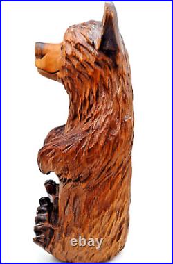 Vintage Solid Wood Carved Brown Bear Sitting Folk Art 15 Tall