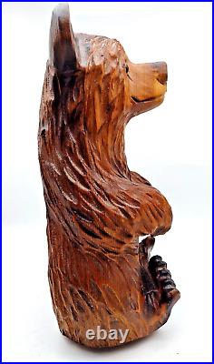 Vintage Solid Wood Carved Brown Bear Sitting Folk Art 15 Tall