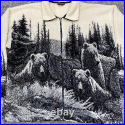 Vtg 90s Big Sky USA Bear Animals AOP Fleece Multicolor Pullover Men's XL
