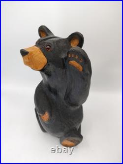Vtg BSC Big Sky Carvers Jeff Fleming Solid Wood 12+ Waving Bear Sculpture Statue