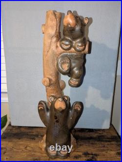 Vtg Big Sky Carvers Jeff Fleming Wood Carving Bear Totem 2 Cubs Sculpture 30
