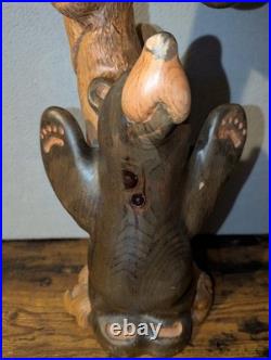 Vtg Big Sky Carvers Jeff Fleming Wood Carving Bear Totem 2 Cubs Sculpture 30