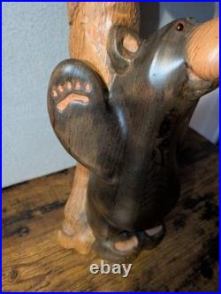 Vtg Big Sky Carvers Jeff Fleming Wood Carving Bear Totem 2 Cubs Sculpture 30