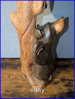 Vtg Big Sky Carvers Jeff Fleming Wood Carving Bear Totem 2 Cubs Sculpture 30