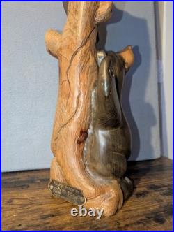 Vtg Big Sky Carvers Jeff Fleming Wood Carving Bear Totem 2 Cubs Sculpture 30