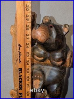 Vtg Big Sky Carvers Jeff Fleming Wood Carving Bear Totem 2 Cubs Sculpture 30
