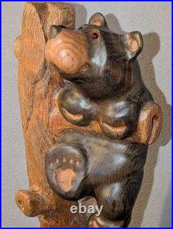 Vtg Big Sky Carvers Jeff Fleming Wood Carving Bear Totem 2 Cubs Sculpture 30