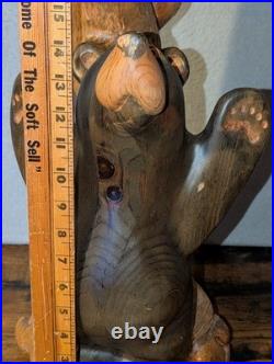 Vtg Big Sky Carvers Jeff Fleming Wood Carving Bear Totem 2 Cubs Sculpture 30