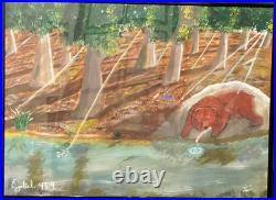 Where the River Gives Life Christian Bear Painting 18x24 Framed Signed OOAK COA