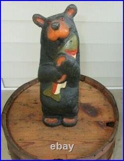Wood Big Sky BEARS JEFF FLEMING Hand-Carved Bear with Fish 12 CABIN RUSTIC DECOR