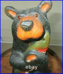 Wood Big Sky BEARS JEFF FLEMING Hand-Carved Bear with Fish 12 CABIN RUSTIC DECOR