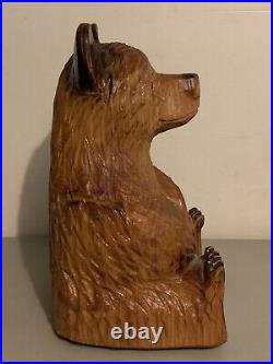 Wooden Hand Carved Sitting Bear 14.5 Solid Wood Nice